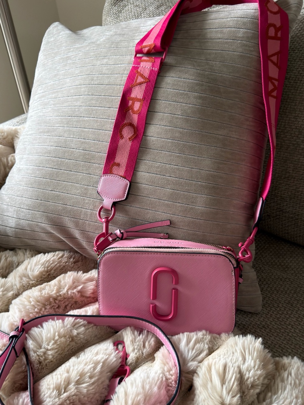 Marc Jacobs Pink Double J Crossbody Camera Bag with Logo Strap